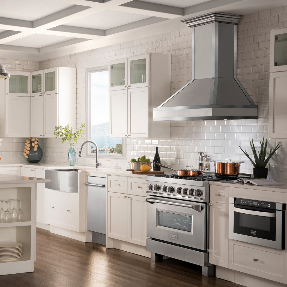 ZLINE Convertible Vent Wall Mount Range Hood in DuraSnow with Mirror Accents