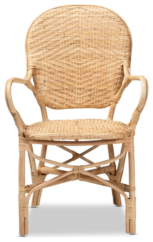 Ledell Modern Bohemian Natural Brown Finished Rattan Dining Chair