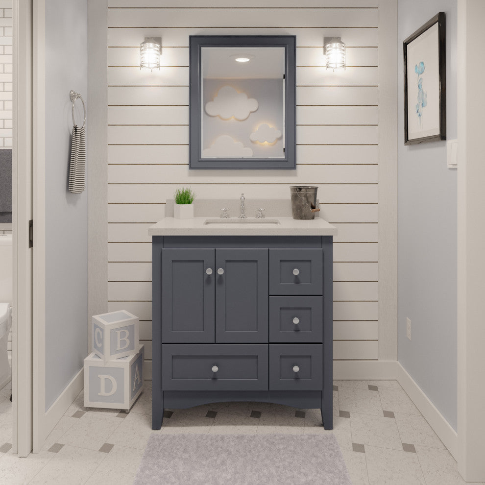 Abbey 36" Bathroom Vanity, Marine Gray, Quartz