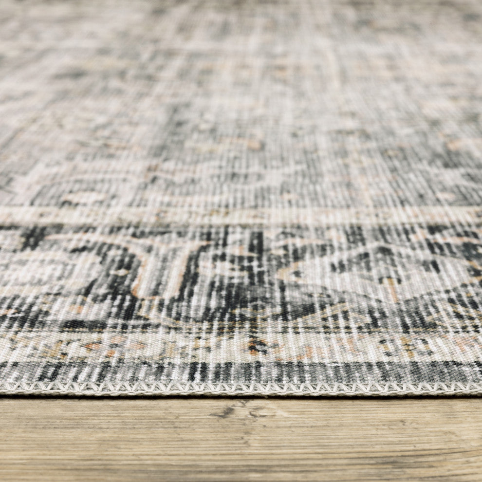 Celestia Machine Washable Vintage Indoor Area Rug, Charcoal, 2'x3'
