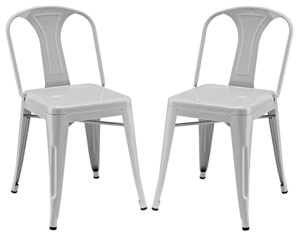 Modern Contemporary Kitchen Metal Dining Side Chair Set of 2 Gray