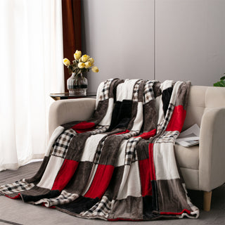 Tache Holiday Red Plaid Checkered Patchwork Throw Blanket, 90"x90"