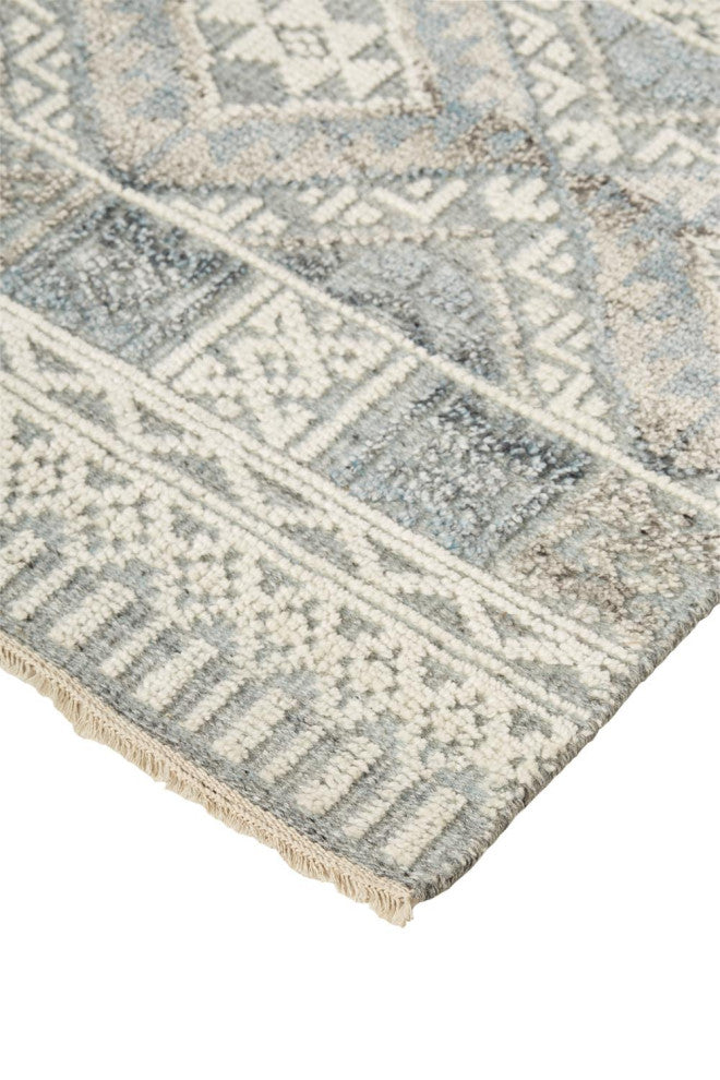 Eckhart Geometric Tribal Rug, Light Aqua Blue, 2'6"x10'