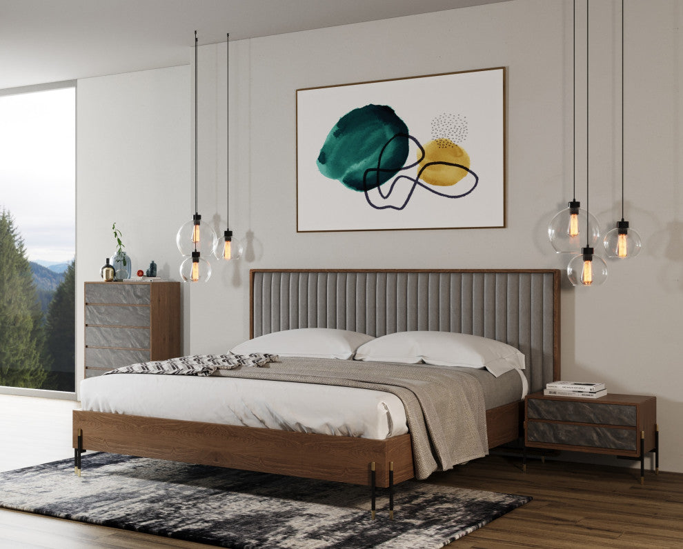 Nova Domus Metcalf Mid-Century Walnut and Grey Bed, Queen