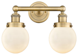 Small Edison Beacon 2-Light 16" Vanity Light, Brushed Brass, Matte White Shade