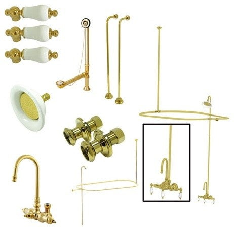 Kingston Brass Gooseneck Clawfoot Tub Faucet Package, Polished Brass