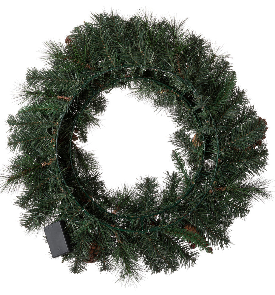 24"D Pre-Lit Christmas Wreath, 2-Pack 9' Garland & 2-Pack Flocked Christmas Tree