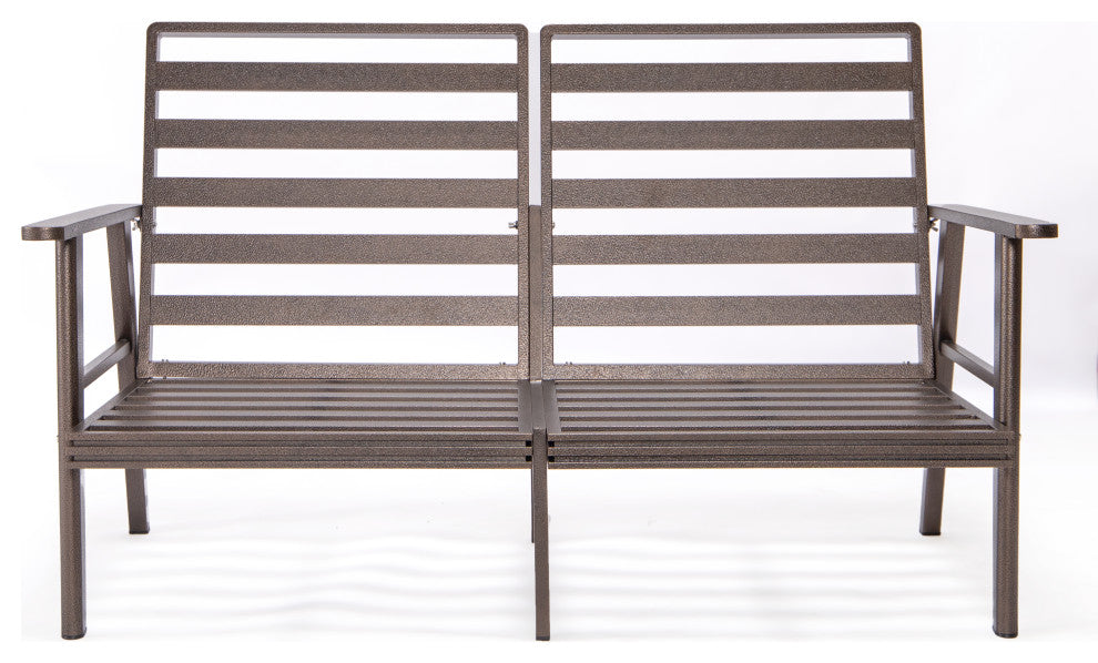 LeisureMod Walbrooke 3-Piece Patio Set With Brown Aluminum Frame and Cushions