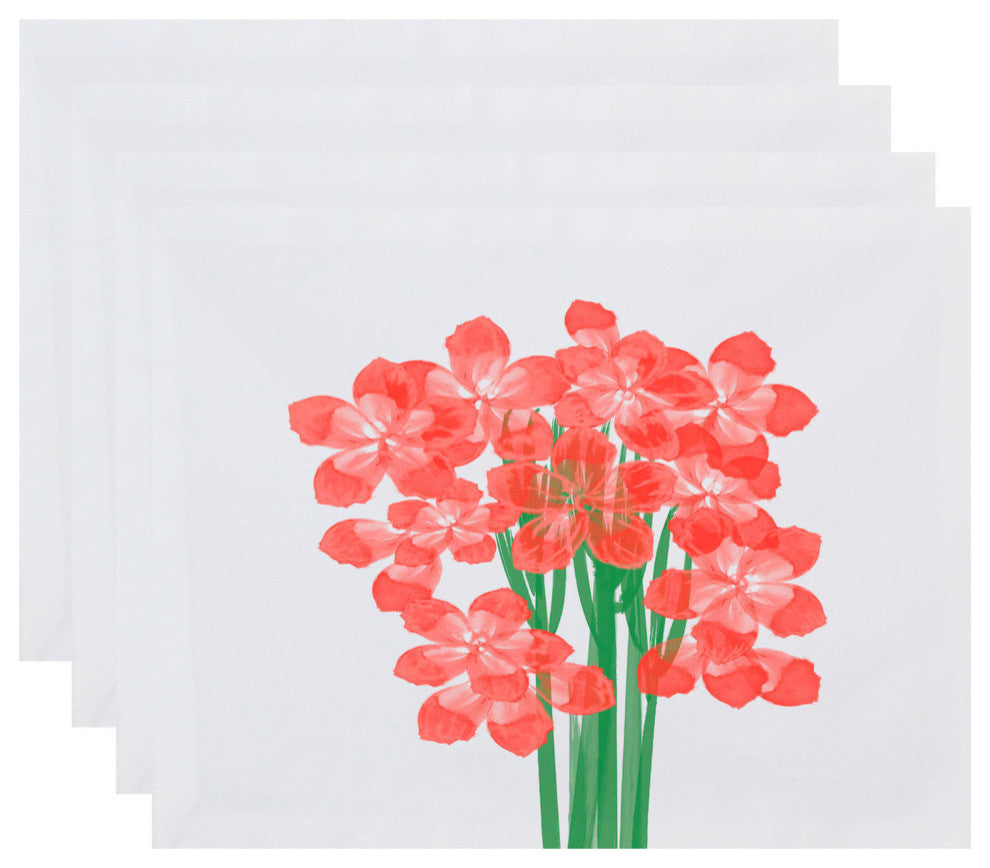 18"x14" Florpalida, Floral Print Placemats, Set of 4, Orange