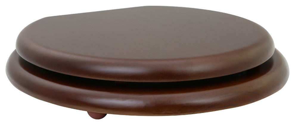 Solid Wood Dark Oak Toilet Round Seat with Chrome Hinge
