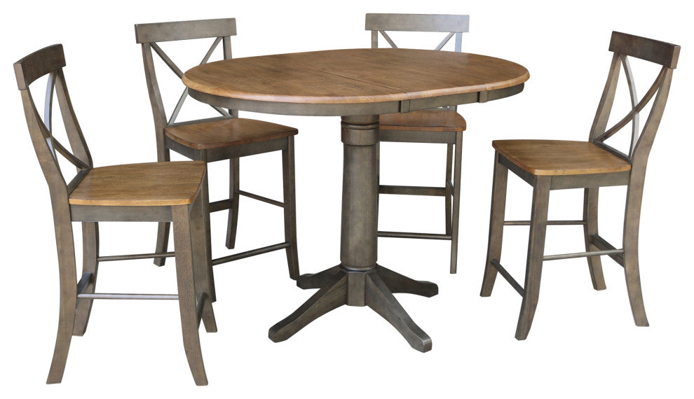 36" Round Extension Dining Table with X-Back Counter Height Stools