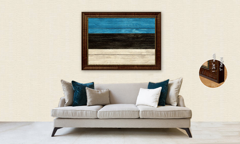 Estonia Country Textured Flag Print With Brown Gold Frame, 19"X27"