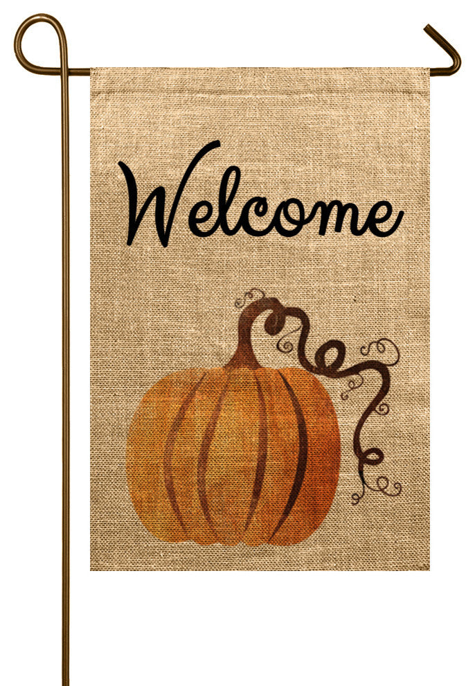 Pumpkin Burlap Garden Flag