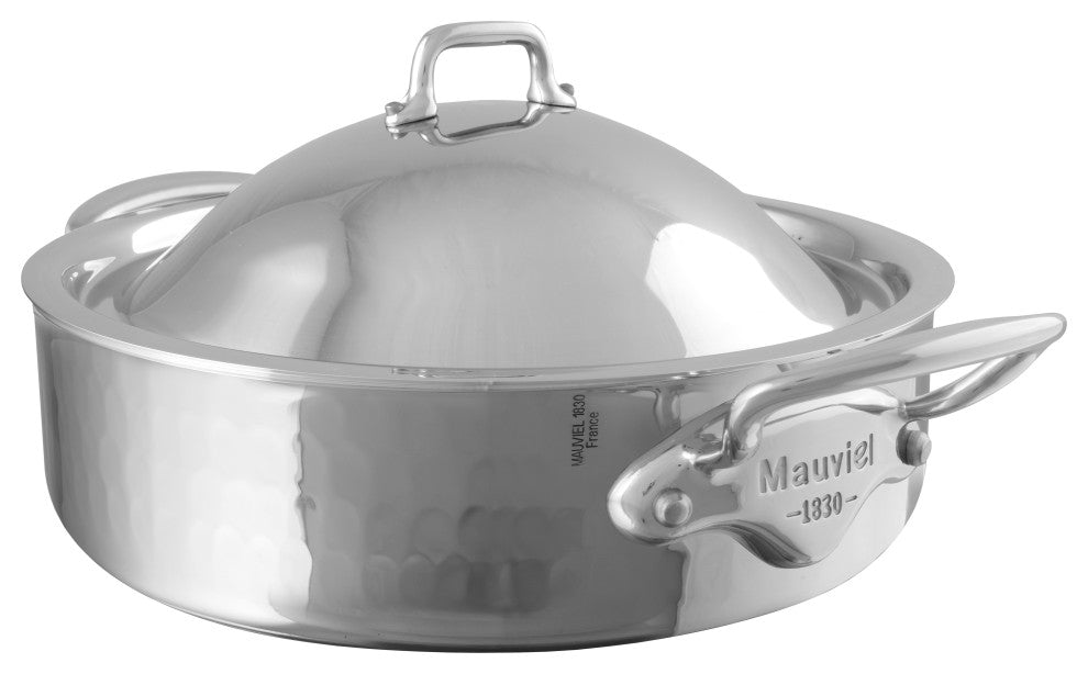 Mauviel M'Elite Hammered Rondeau With Lid & Cast Stainless Steel Handles, 3.2-qt
