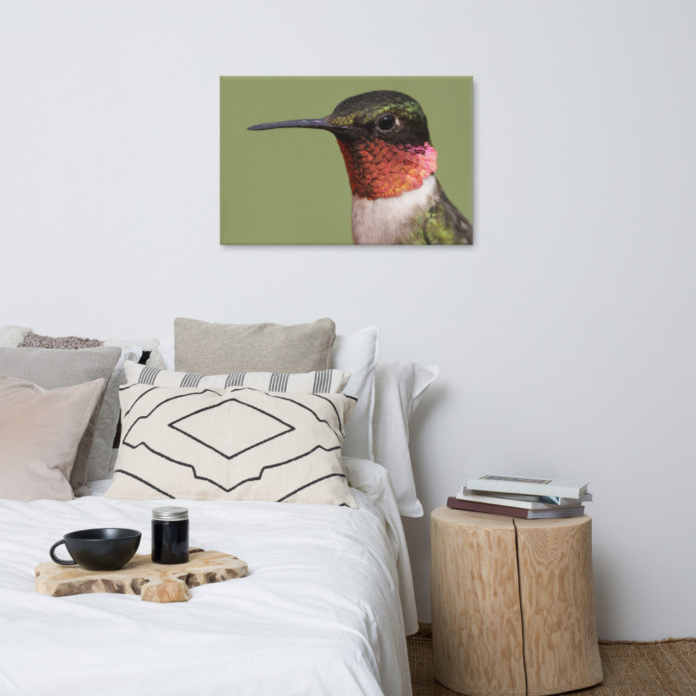 Close-up Ruby-throated Hummingbird Wildlife Photograph Canvas Wall Art Print, 24" X 36"