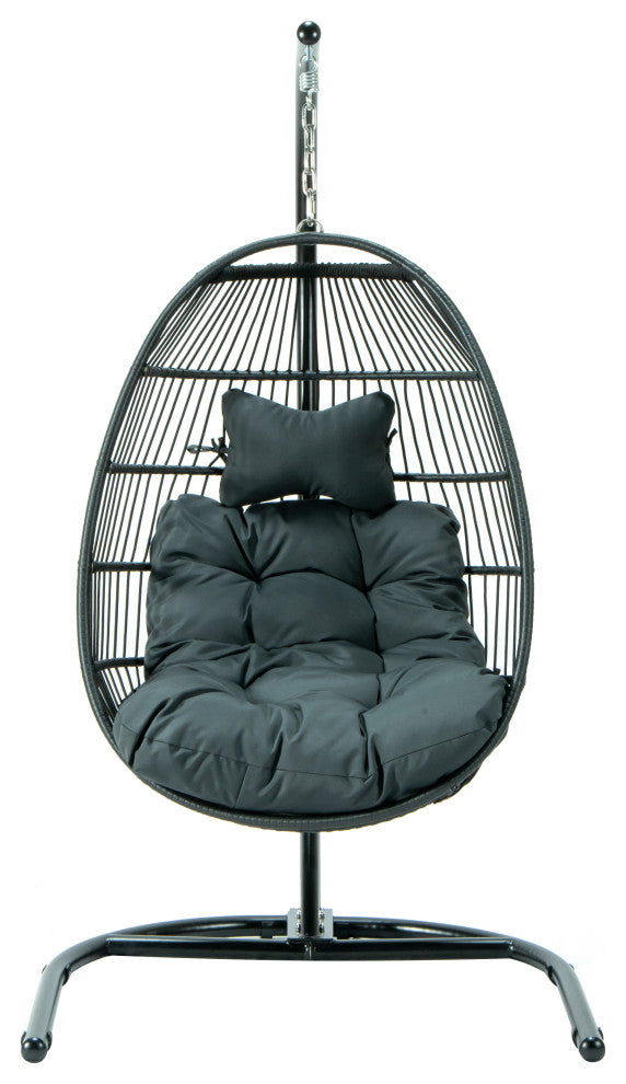 LeisureMod Wicker Folding Hanging Egg Swing Chair, Charcoal
