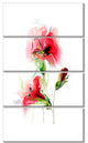 Red Floral Watercolor Illustration, Large Animal Canvas Print, 28"x48", 4 Panels