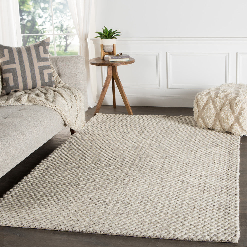 Jaipur Living Alta Handmade Solid Gray/White Area Rug, 9'x12'
