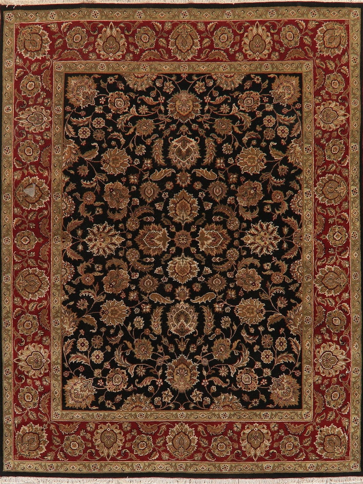 Agra Indian Hand-Knotted Area Rug Oriental Traditional, Black, 10'3"X8'0"