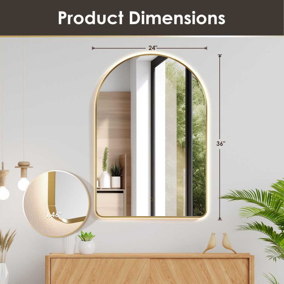 Starlit Domed Bathroom/Vanity LED Wall Mirror, Brushed Gold, 24"