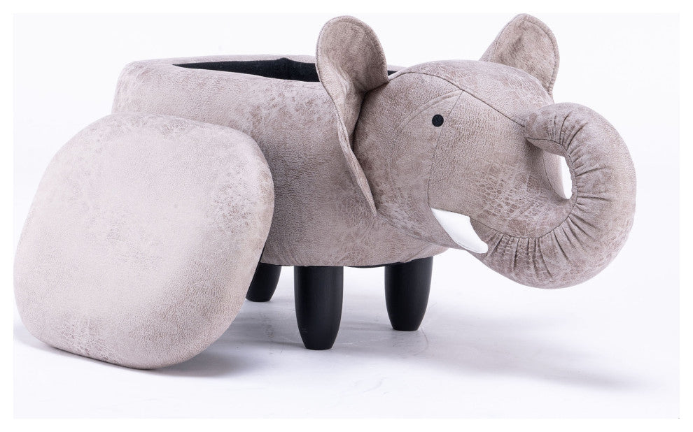 Gray Elephant Shaped Storage Ottoman