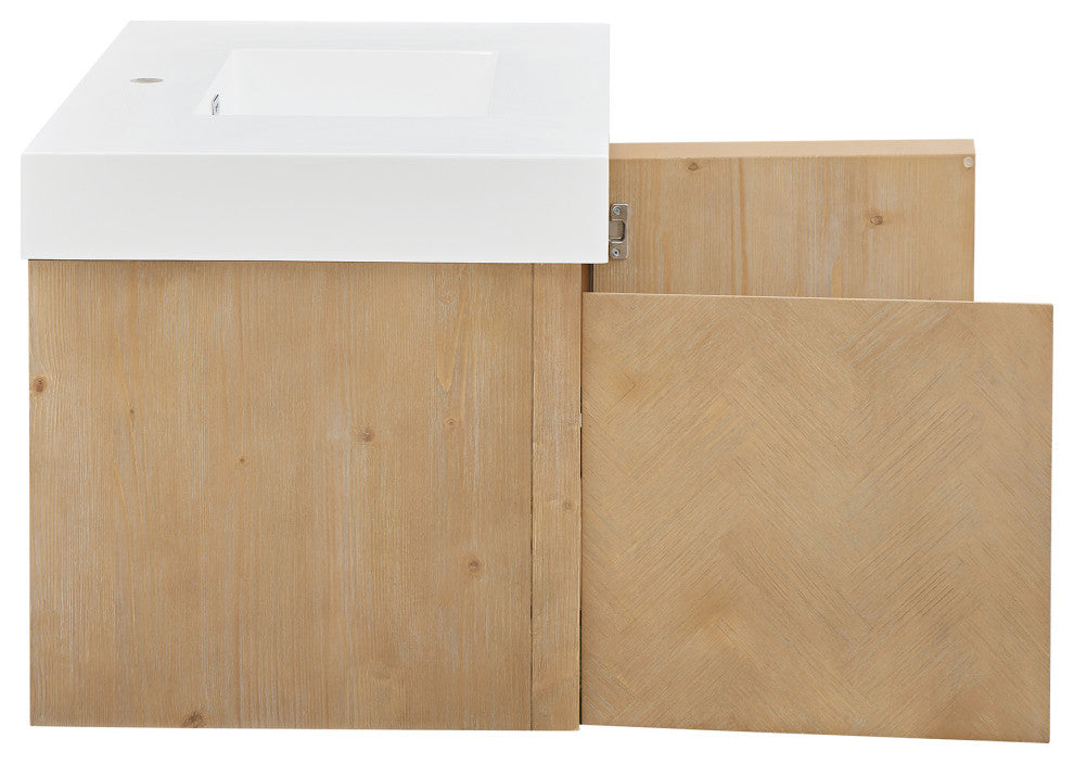 Siena Wall-mounted Single Bath Vanity, Light Brown, 36inch, No Mirror