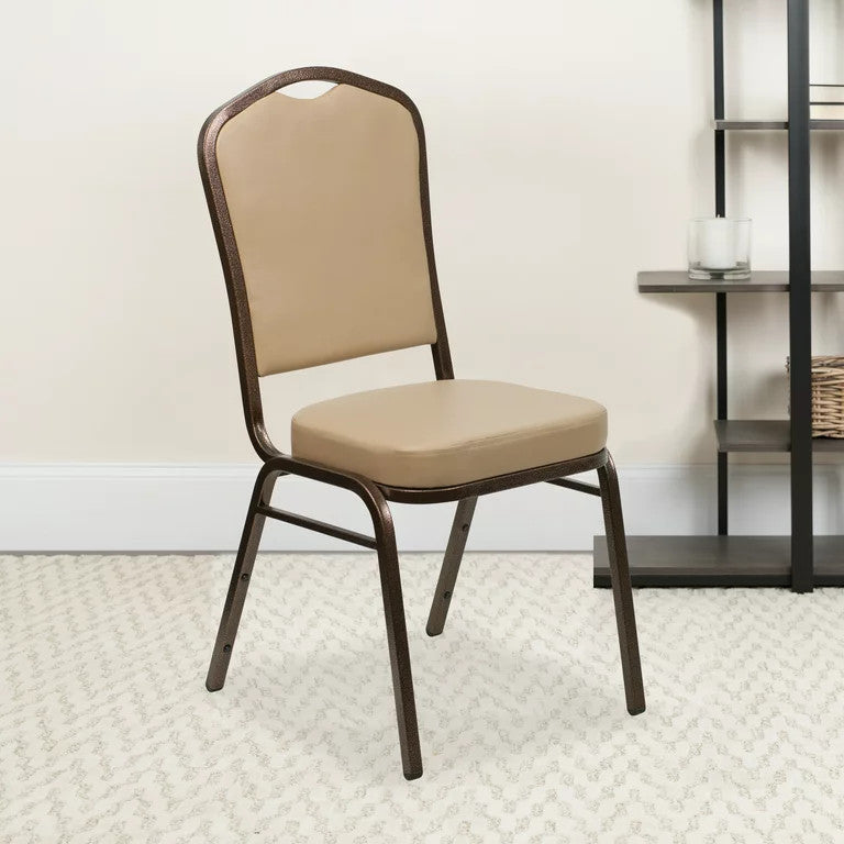 4 Pack Dining Chair, Cushion Seat & Back, Tan Vinyl/Silver Vein