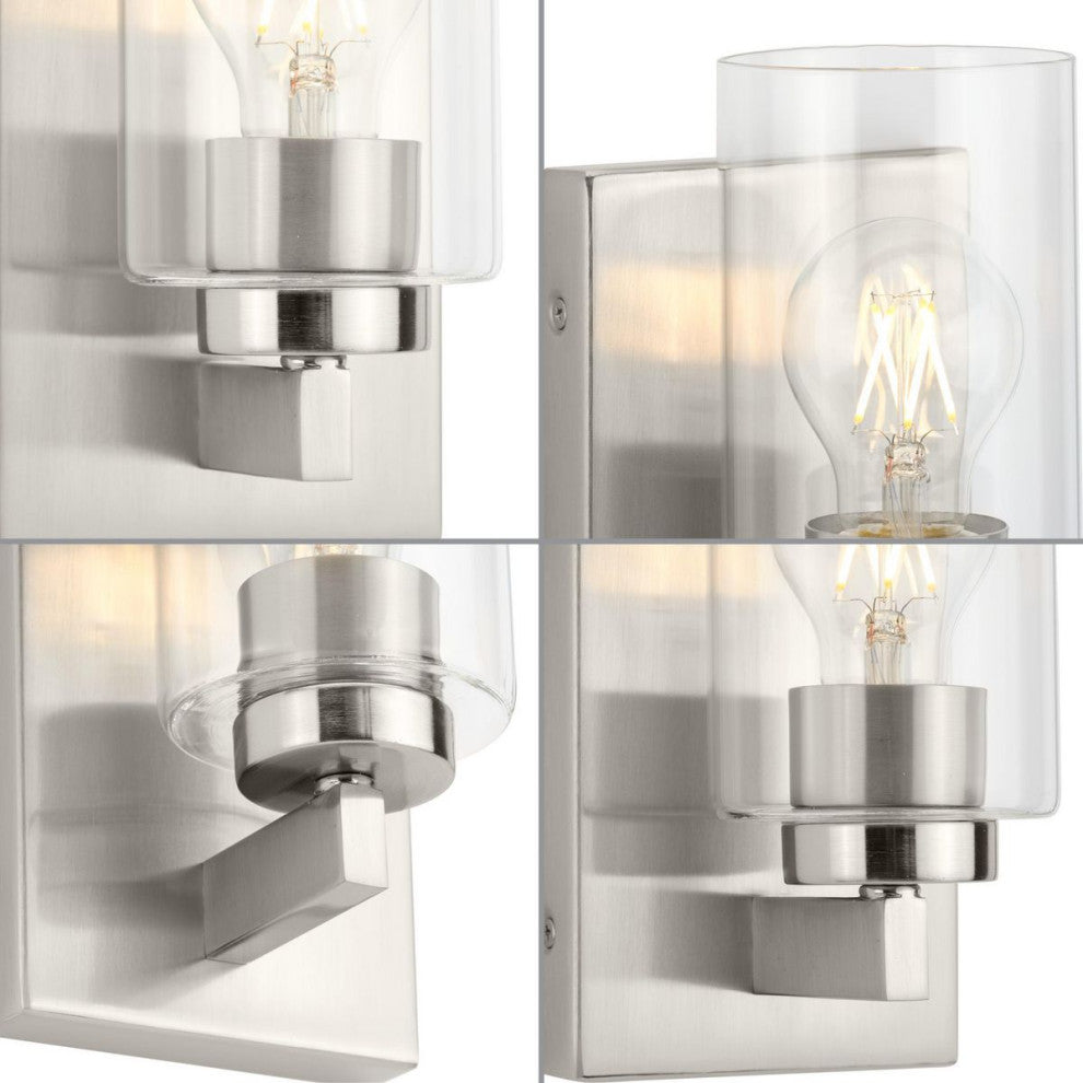 Goodwin 1-Lt Brushed Nickel Modern Vanity Light With Clear Glass