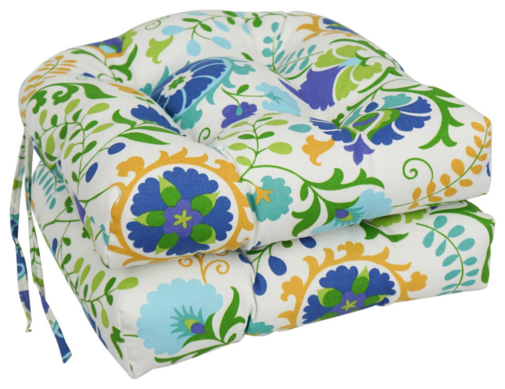 16" Polyester Outdoor U-Shaped Tufted Chair Cushions, Set of 6, Sahalie Opal