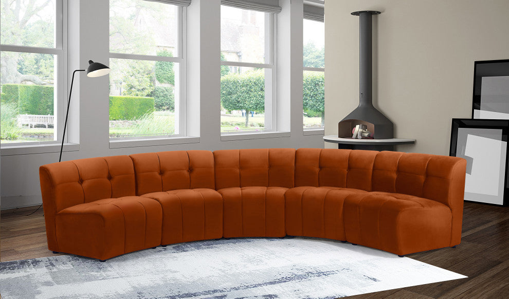 Limitless Velvet Upholstered 5-Piece Modular Sectional, Cognac
