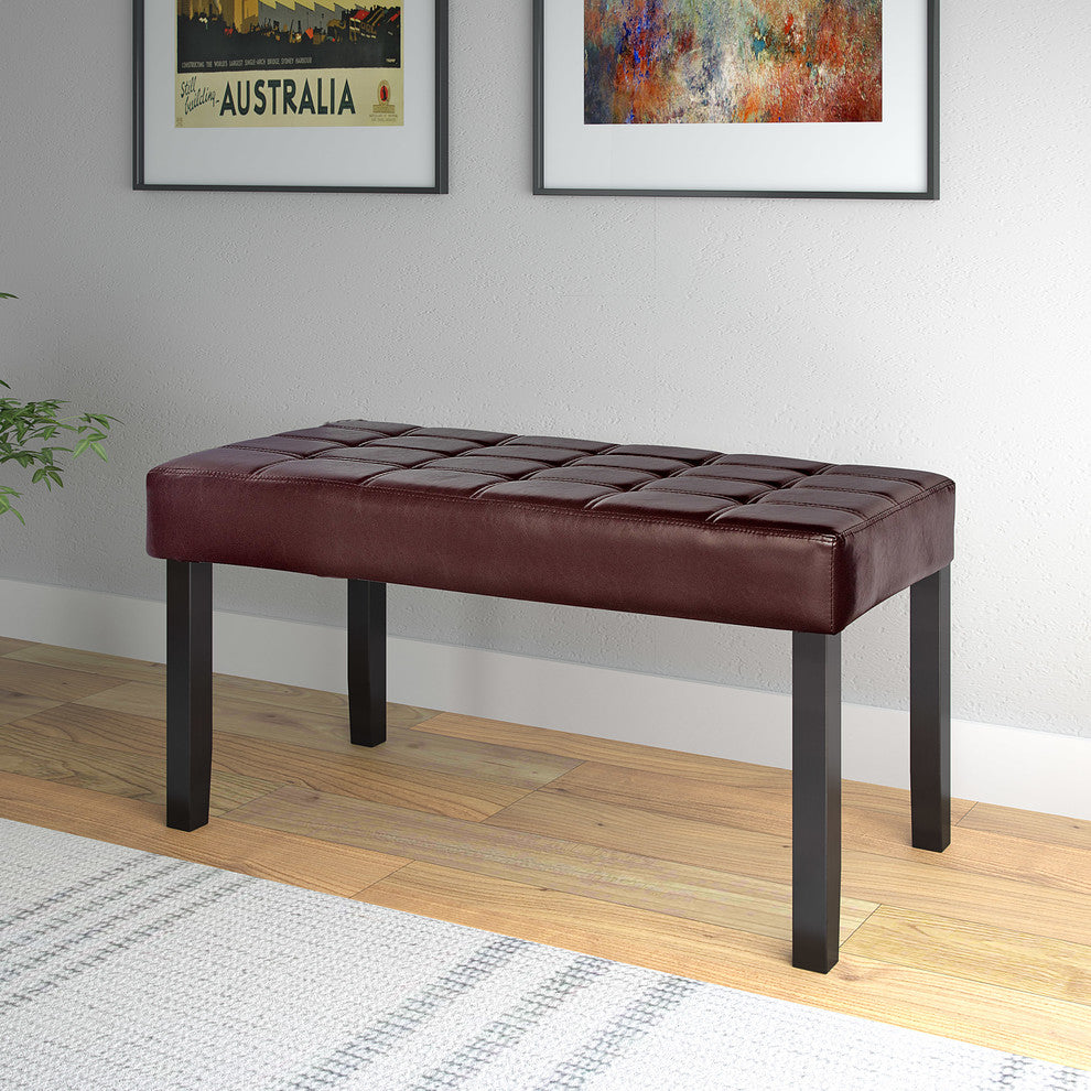 California 24-Panel Bench, Brown Leatherette