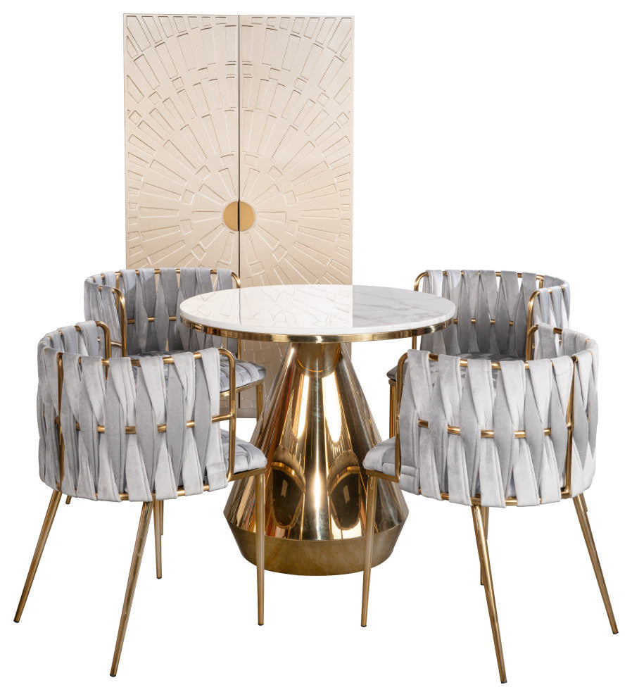 5-Piece Gigi Marble Top Dining Set, Gray Chairs