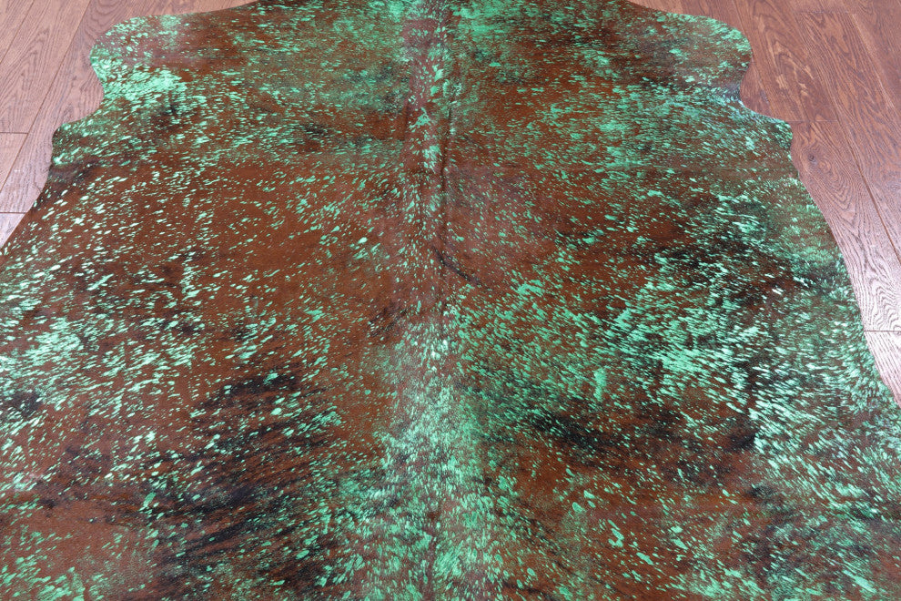 Green Metallic Cowhide Rug 6' 6" X 6' 2" C2158