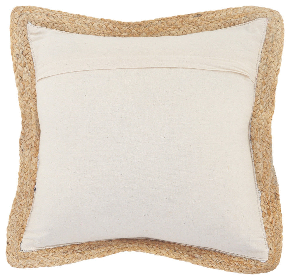 White Multicolored Chindi Jute Bordered Throw Pillow