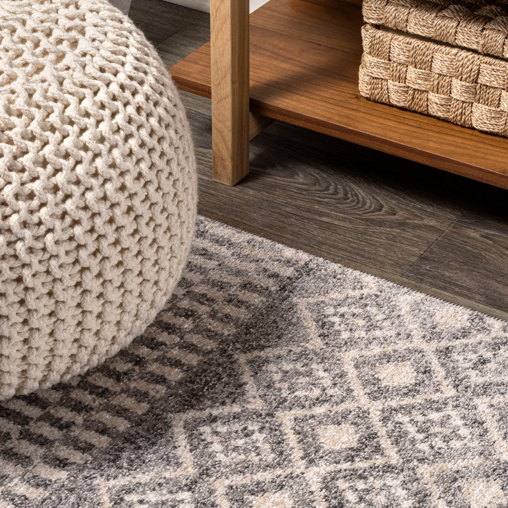 Ifrane Berber Geometric Stripe Runner Rug, Gray/Cream, 2x8