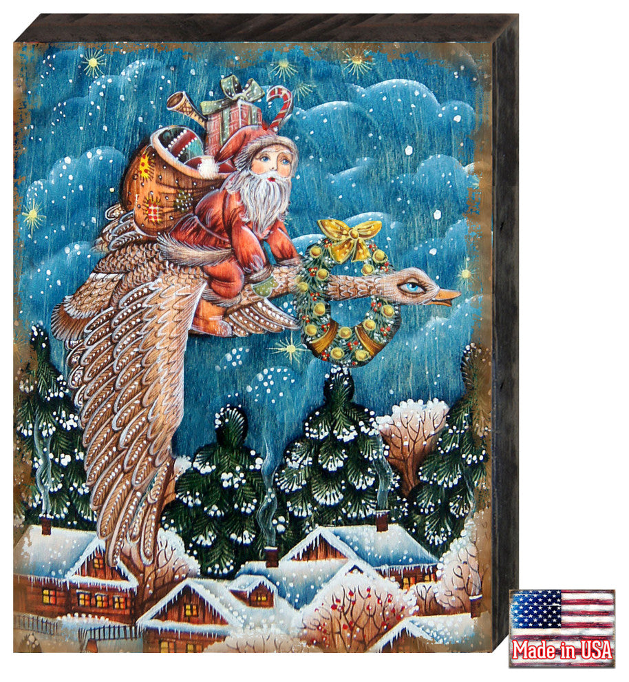 Christmas Goose Santa Wooden Wall Art, Oversized 48x36