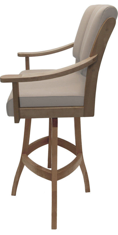 Leather Swivel Wood Bar Stool Casa on S-Base, Tan Leather on Cashew, 34"