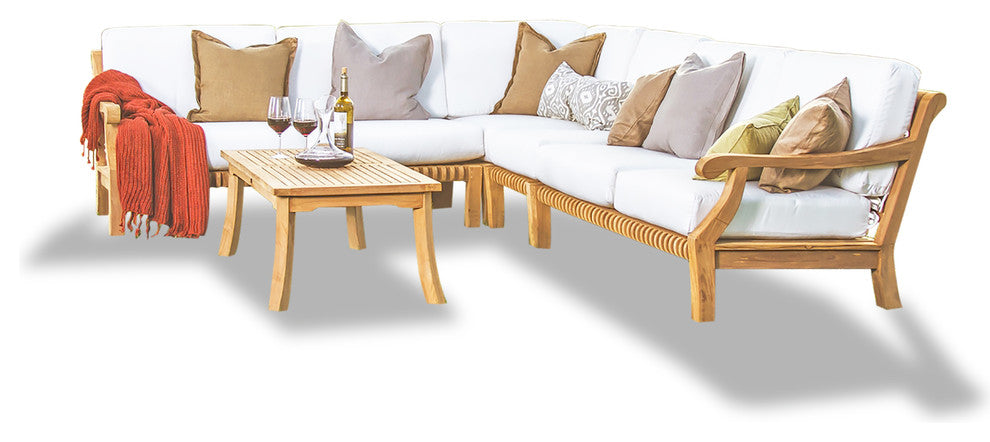 5-Piece Giva Teak Sectional Sofa Set, Dupione Cornsilk Sunbrella Cushion
