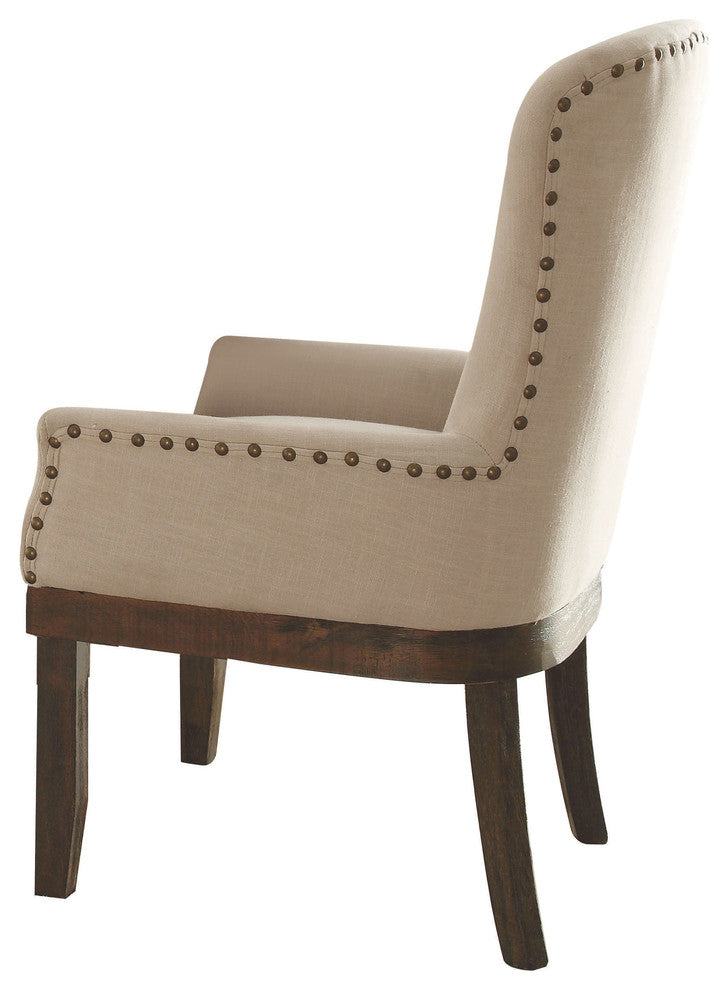 Acme Landon Arm Chair, Beige Linen and Salvage Brown