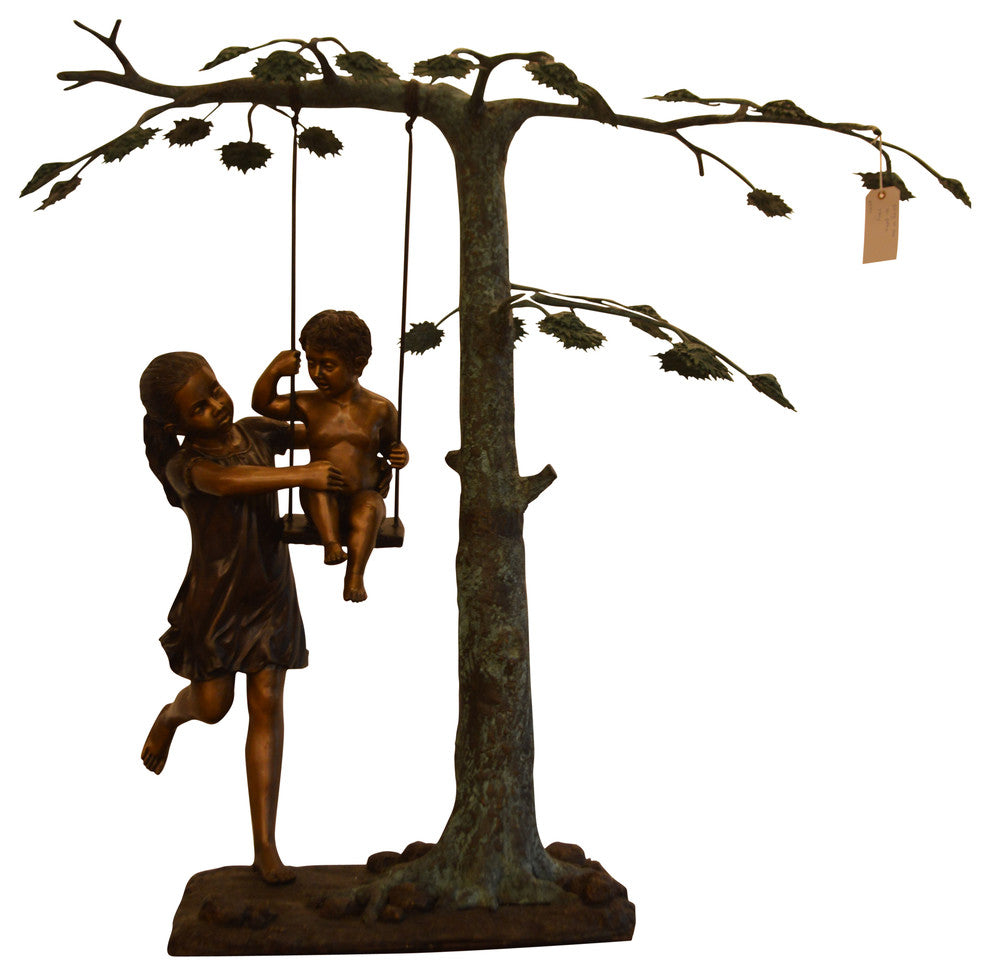Swing Set Under A Three Bronze Statue -  Size: 60"L x 33"W x 60"H.
