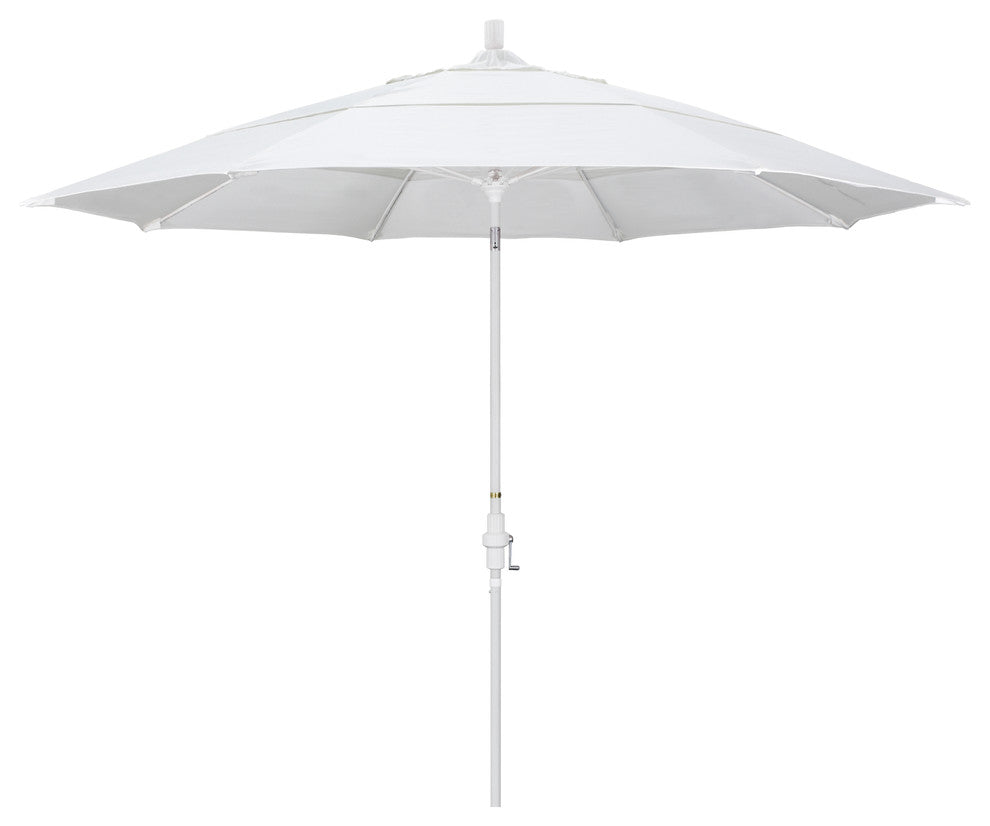 11' Matted White Collar Tilt Lift Fiberglass Rib Aluminum Umbrella, Pacifica, Natural