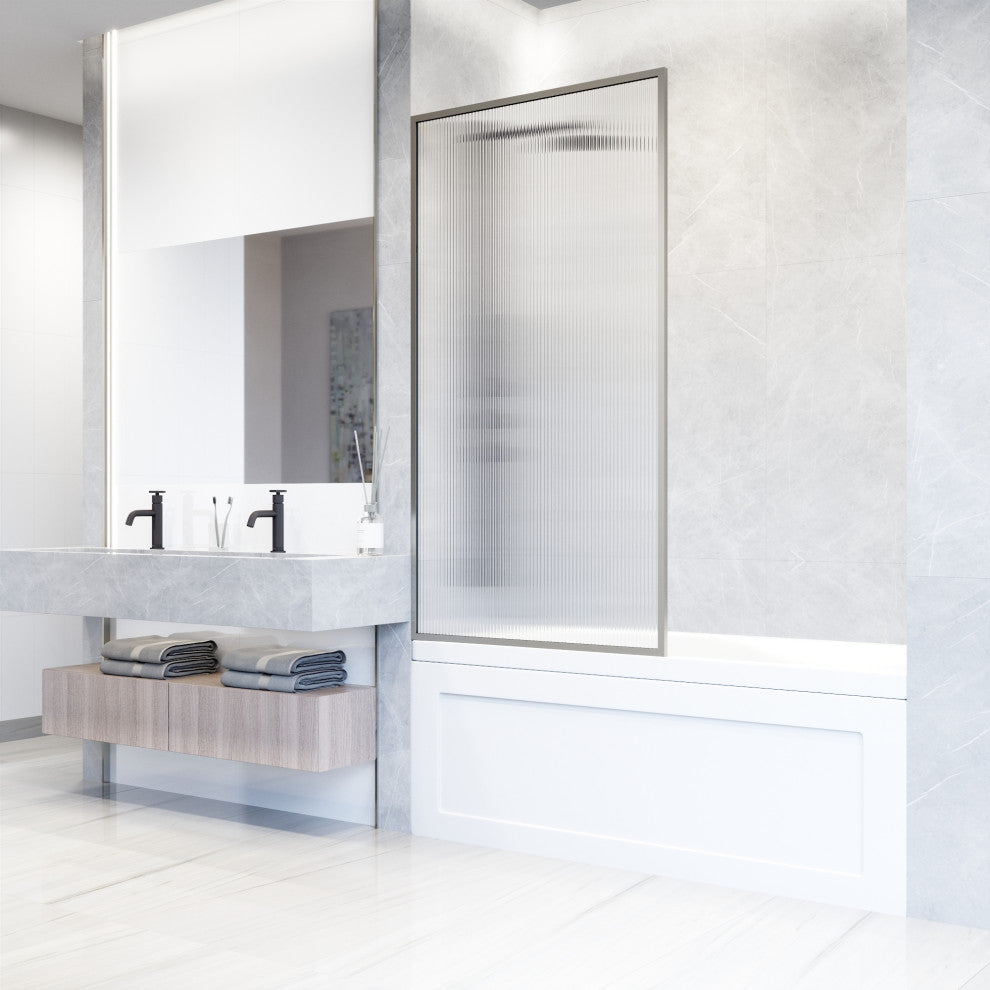 VIGO Meridian Framed Fixed, Stainless Steel, Tub Screen, 34" W X 62" H, Fluted Glass