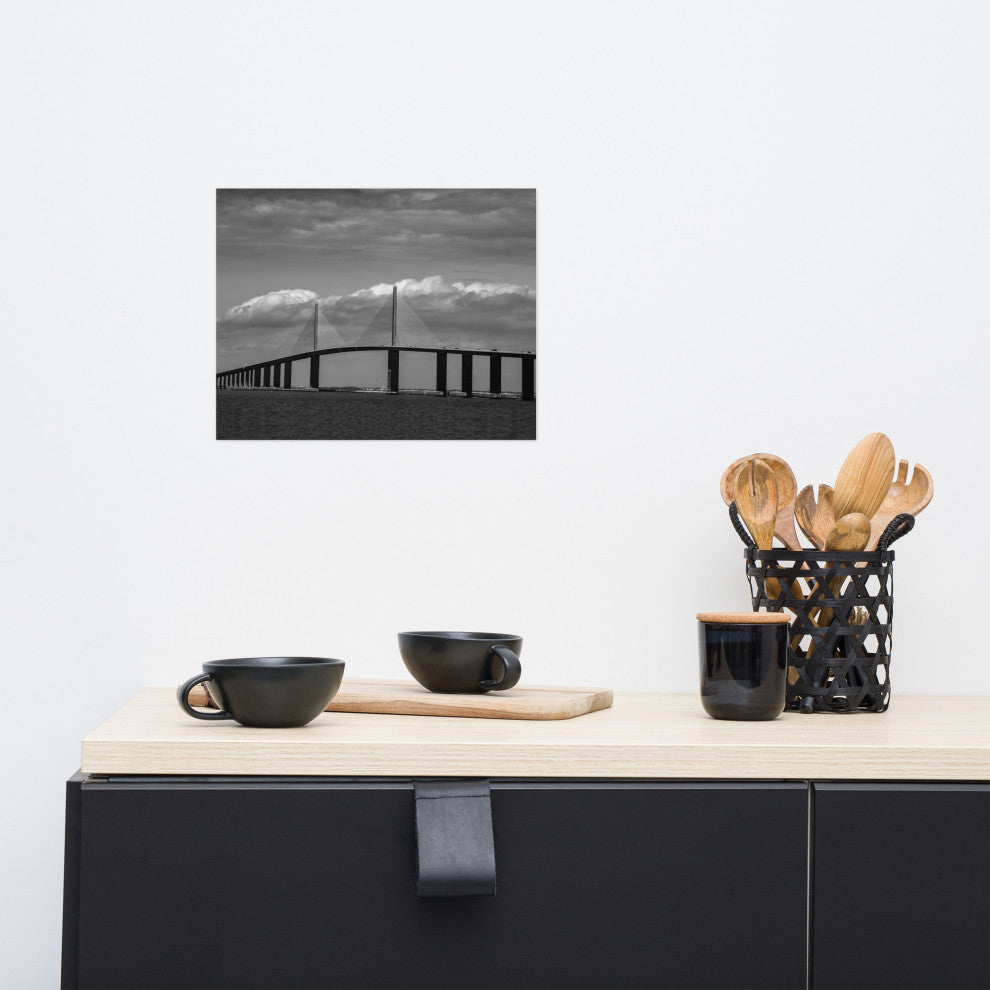 Skyway Bridge Black and White Coastal Landscape Photo Unframed Wall Art Print, 11" X 14"