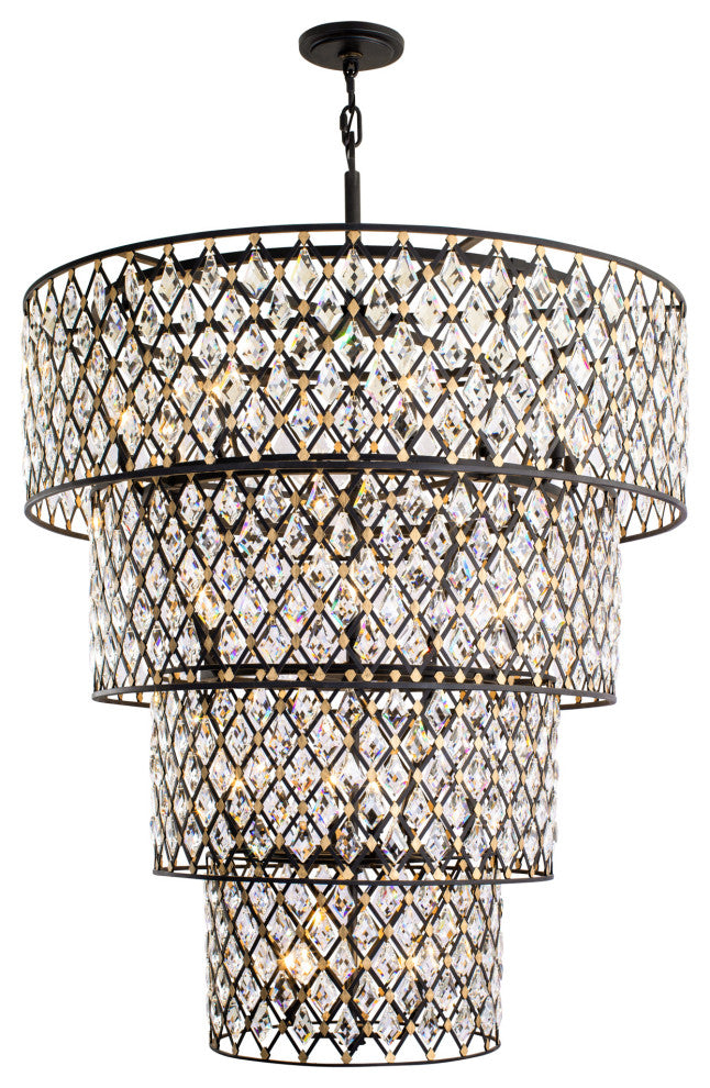 Windsor 21-Lt 4-Tier Crystal Chandelier - Carbon/Havana Gold