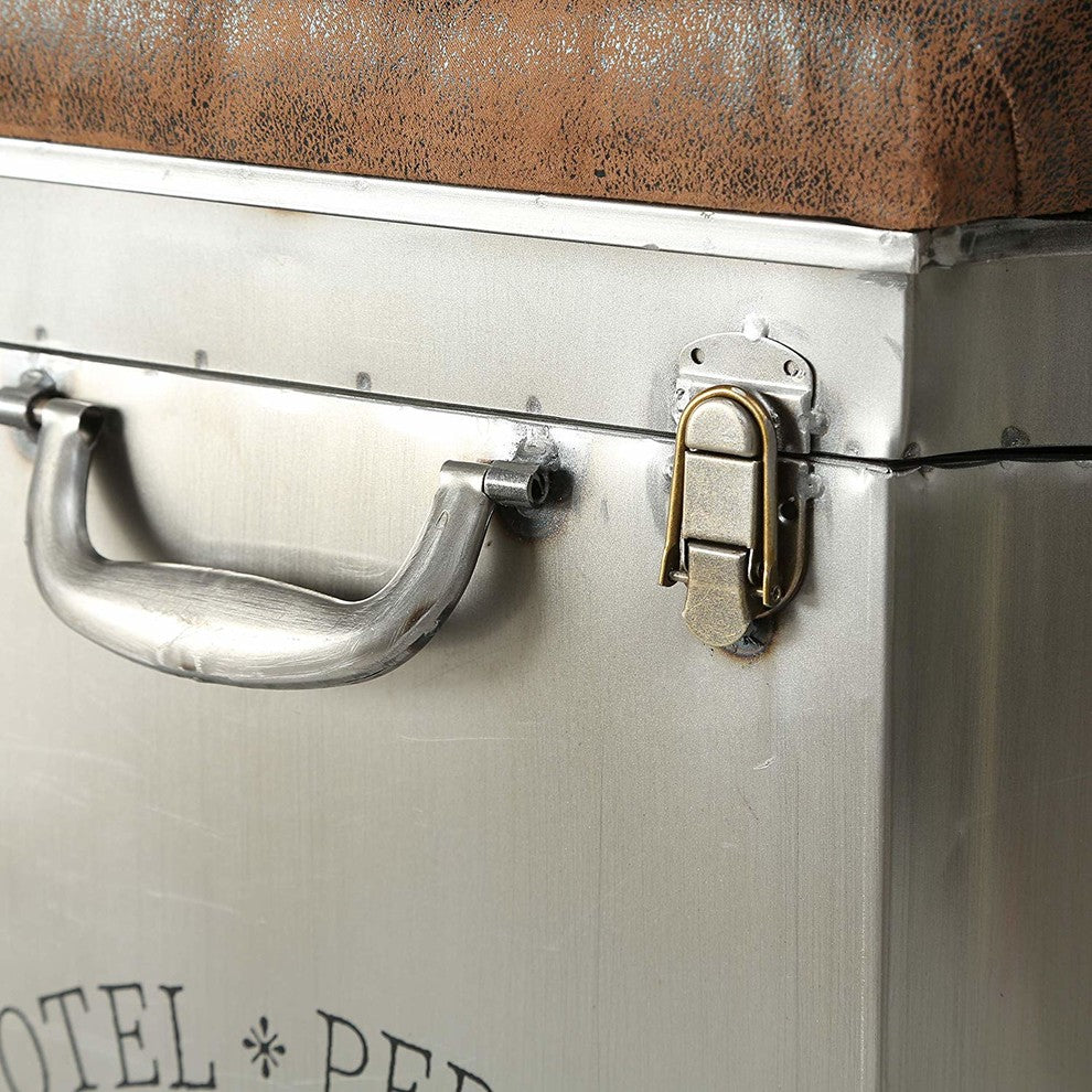 Turfted Traveler Steamer Trunk, Storage Ottoman