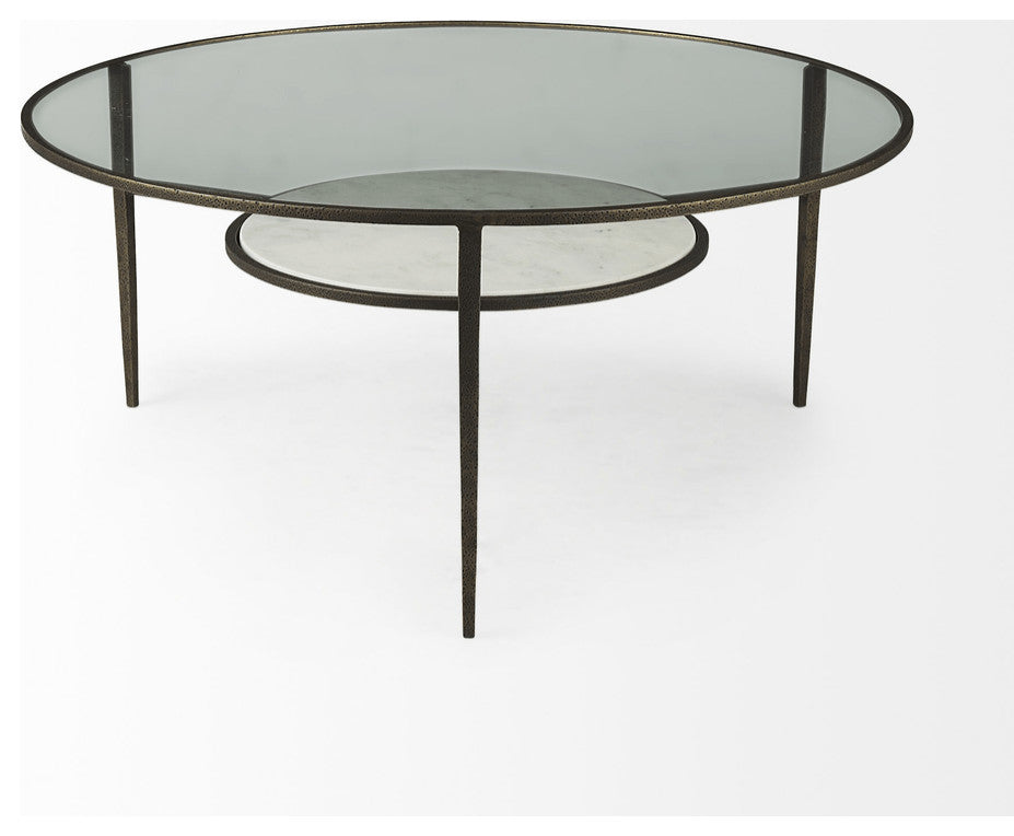 Iron Glass And Marble Round Coffee Table