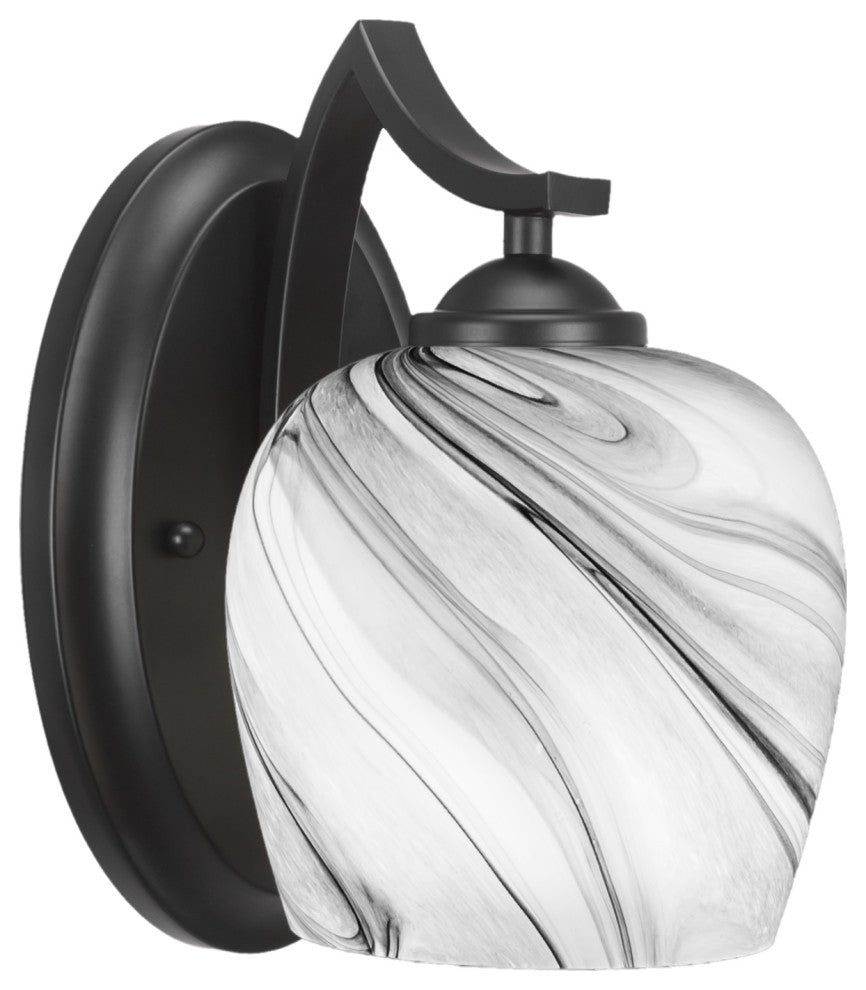 Zilo Wall Sconce Shown, Matte Black Finish, 6" Onyx Swirl Glass