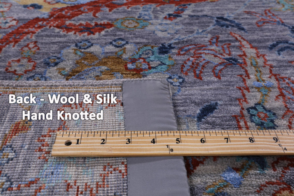 Persian Wool and Silk Sickle Leaf Design Hand Knotted Rug 6' 3" X 9' 1" Q8640
