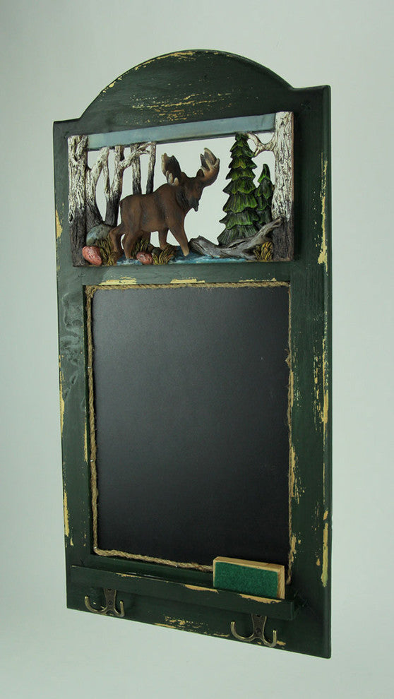 Rustic Wood Frame Country Moose Hanging Chalkboard with Hooks