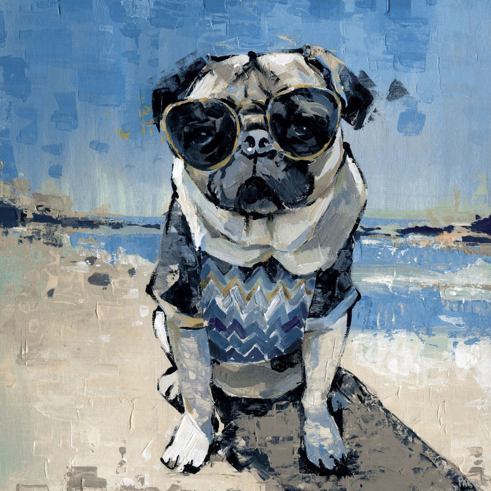 "Cool Pug" Painting Print on Wrapped Canvas, 48"x48"